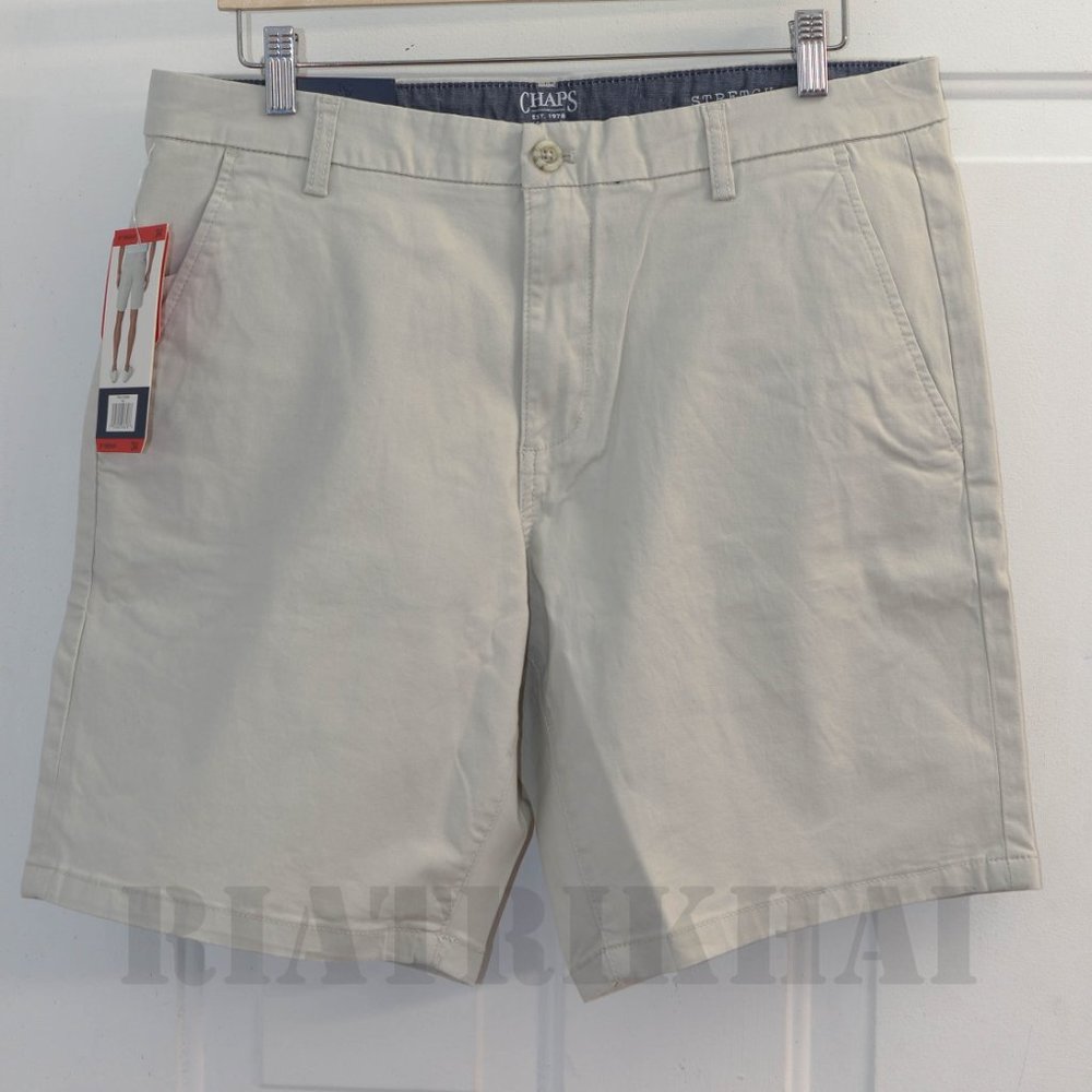 Tan NWT Mens Flat-Front Chino Shorts Chaps - Picture 2 of 9